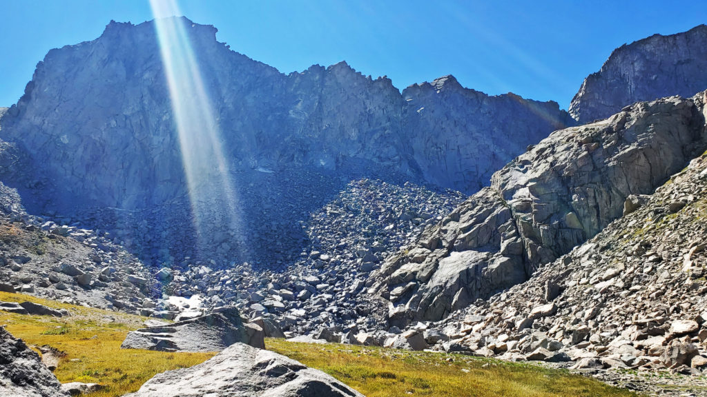 Mt. Hooker stands in the distance from a point along the trail in the Wind River Range.